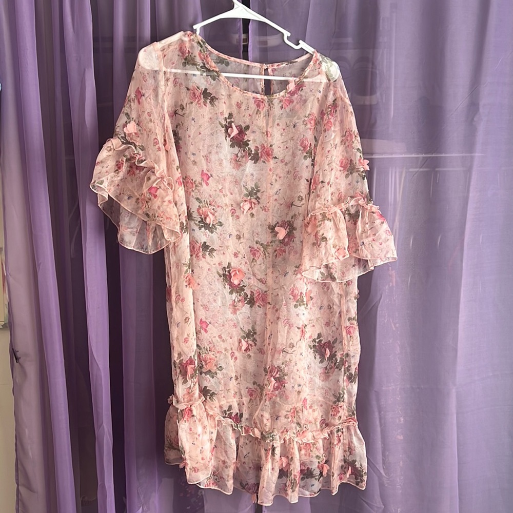 Sheer shift floral dress